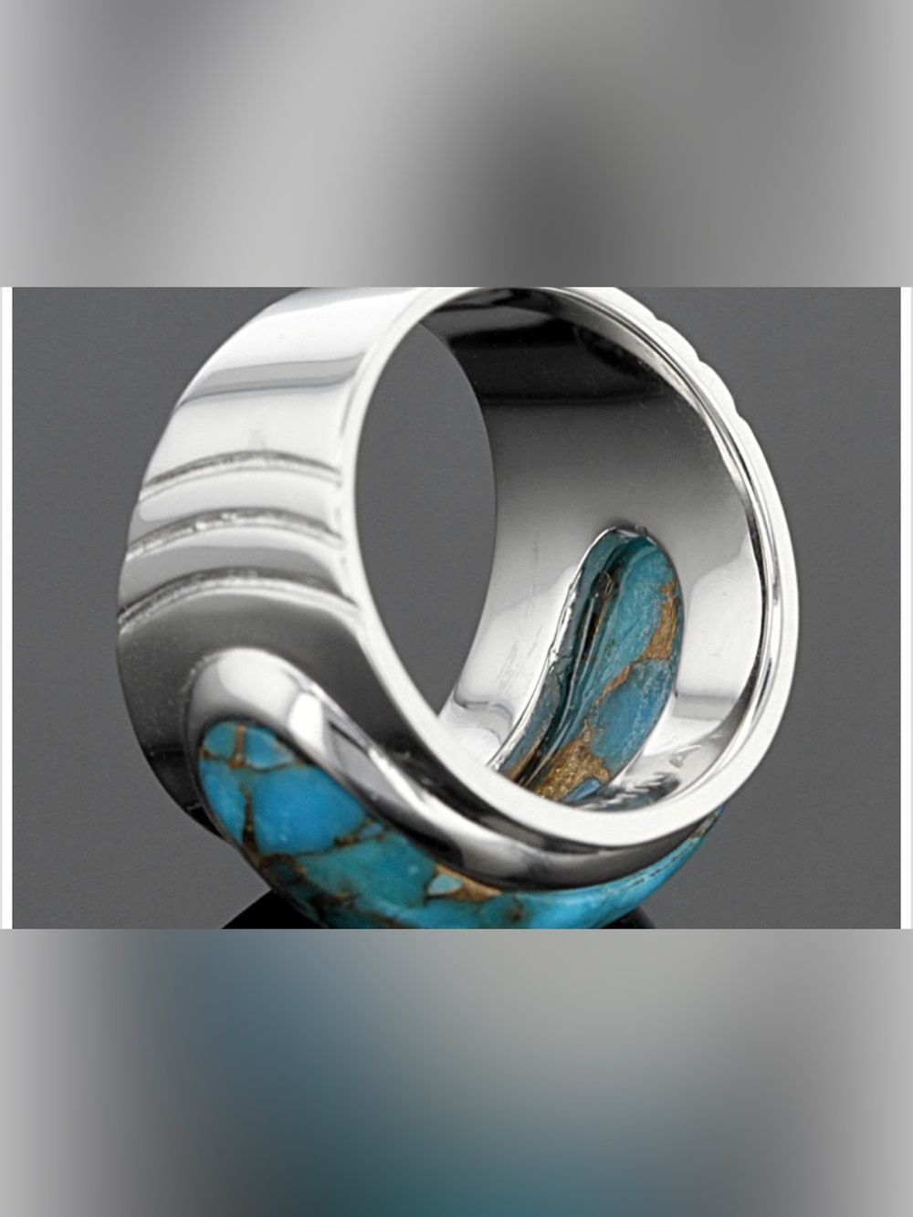 Turquoise Kingman Sterling Silver Ring Size 7 - Picture 7 of 8